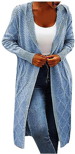Saymany Cardigan Damen Schwarz Strickjacke Weiß Damen Strickjacke Lang Damen Grobstrickjacke Damen Schwarze Strickjacke Damen Weiße Strickjacke Strickmantel Damen Strickjacken Für Damen Lang(Blau,M)