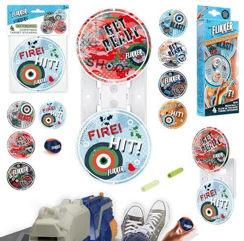 Flikker Christmas Nerf Target Gift - Cool Gadget Toy + Fun Stocking Filler With Extra Swappable Christmas Targets - Fun Novelty Gift for Boys, Girls, Kids & Teens