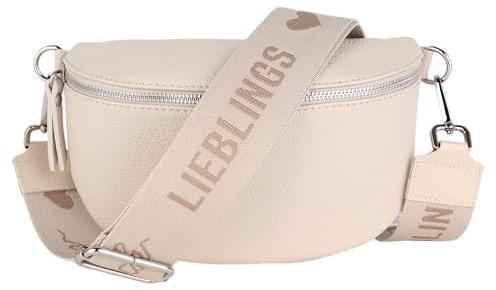 MIRROSI® Bauchtasche Damen, Echtleder, Made in Italy, Umhängetasche, Brusttasche, Crossbody Bag (1 Tasche & 2 Gurte) (Beige (Liebling Beige), Große Tasche (28x18x9cm))