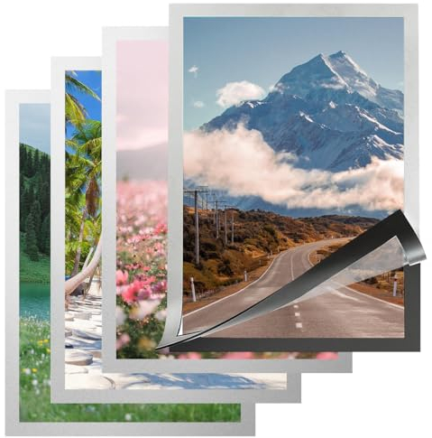 4 Stück Magnetrahmen A4 Selbstklebend, Magnetrahmen A4 Info-Rahmen Selbstklebend, 32.5x23.5cm Magnet Bilderrahmen, Silber Diamond Painting Bilderrahmen mit Magnetverschluss Infotasche Blatthalter