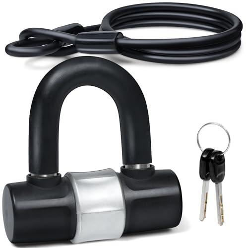 Heavy Duty Padlock with 1.5M Cable Lock - Weatherproof & Rustproof Motorcycle Lock - Ideal for Motorbike, Scooter, Shed, Gate & Garden Fence