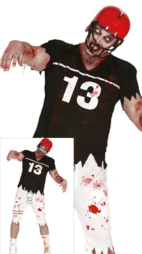 FIESTAS GUIRCA Quarterback Apocalyptisches Zombie-Kostüm für Herren, American Football High School, blutiges Rugby-Kostüm, Halloween-Kostüm, Jugendgröße, 14-16 Jahre