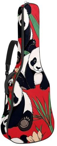 Gigbag für Akustikgitarre, groß, 40/41/42 Zoll, wasserdicht, mit schützender Schwammschicht, niedlicher Panda auf Rot, mehrfarbig, 42.9x16.9x4.7 in, Gitarrentasche