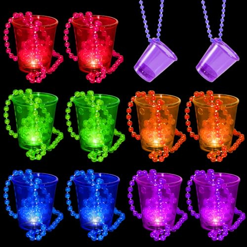 Joycabin 10 Stück LED Schnapsglas mit Kette, Leuchtende Partybecher zum Umhängen, LED Schnapsglas Halskette, JGA Becher für Karneval Bachelorette Party Braut Dekoration