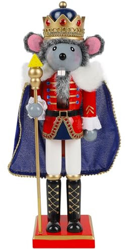 Joliyoou Figure di Natale Schiaccianoci, 35,5 cm in legno schiaccianoci incoronato topo re che tiene uno scettro, grandi ornamenti da tavolo centrotavola festival invernali vacanze mensole decorazioni