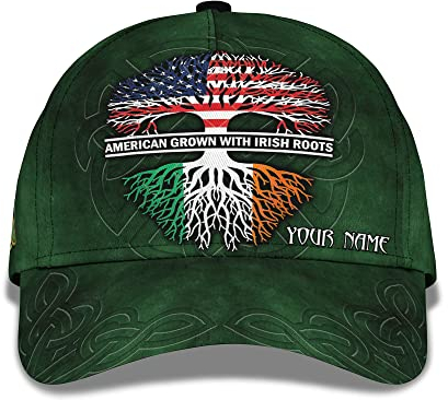 Golf Hüte Irischer Lebensbaum Mexiko Und Amerikanische Flagge Personalisiere Namen Text Wort Hut 3D Baseballmütze Original Baseballkappe Verstellbare Basecap Für Herren, Teenager, Golf