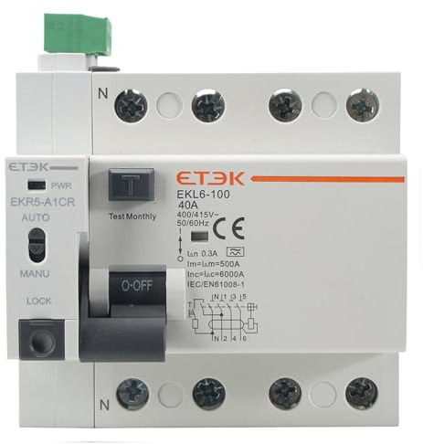 Différentiel auto réarmable super immunisé triphasé 4P (3P+N) 40 A 300 mA 6 Ka. Interrupteur différentiel réarmement automatique classe A. Disjoncteur avec reconnexion automatique super immunisé type