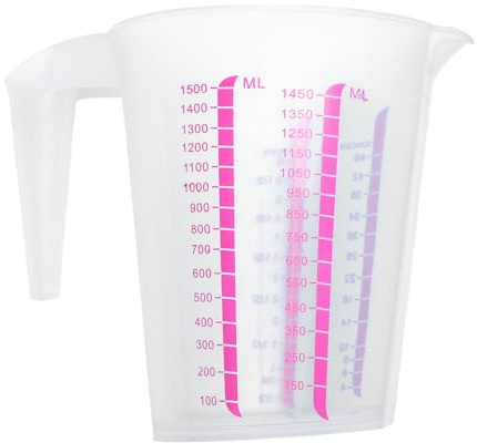 CHICTRY Plastik Klarer Messbecher 250ml 500ml 1000ml 1500ml Messkanne mit Griff Skala Kunststoff Mischbecher Küchenhelfer Messbehälter Klar Rosa D 1500ML