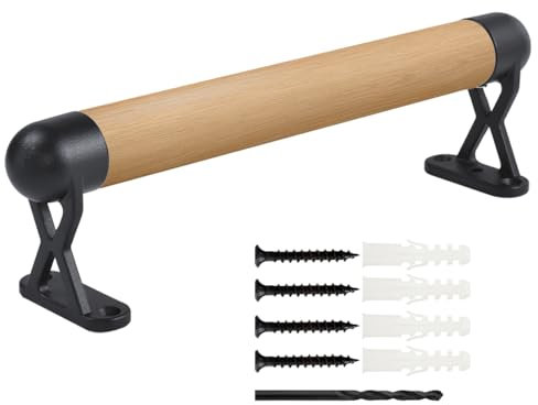 Corrimano in legno per scale interne, ringhiera per scale antiscivolo di sicurezza, corrimano in pino professionale kit completo, comodo corrimano per scale senza barriere per anziani (27 cm)