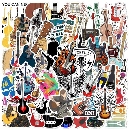 Guitar Stickers for Laptop (50 PCS),Gift for Children Teens Adults Girl Boys,Waterproof Stickers for Water Bottle,Musical Instrument Stickers for Scrapbook,Skateboard,Bike,Phone,Dairy