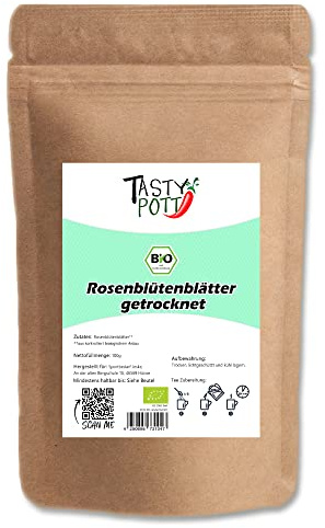 Tasty Pott Bio Rosenblütenblätter I Für Tee I Als Deko I Rosenwasser herstellen I Rosentee Rosenblüten I Vegan I Naturkosmetik selber machen I Rosen I Im Beutel 100g (3x100g)