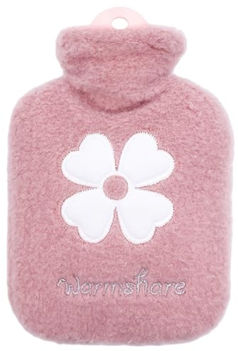 Hot Water Bottle With Cover, 500ml Small Fluffy Mini Water Bag With Soft Fleece Cover for Cramps, Pain Relief, Hot and Cold Compress, Hand Feet Warmer