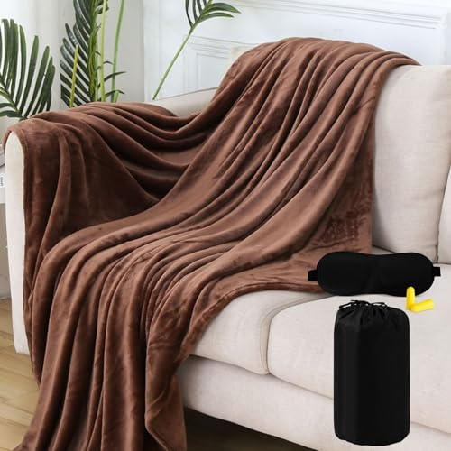 Coperta da viaggio ultraleggera, calda, 200 x 150 cm, coperta da viaggio per aeroplano, auto, campeggio, coperta con maschera per dormire e tappi per le orecchie, per campeggio, ufficio, viaggi