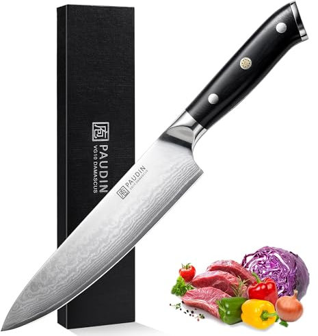 PAUDIN Damascus Chef Knife, 8 Inch Kitchen Knife, 67 Layers Damascus Steel Knife Japanese VG10 Core, Professional Chefs Knife with Ergonomic G10 Handle