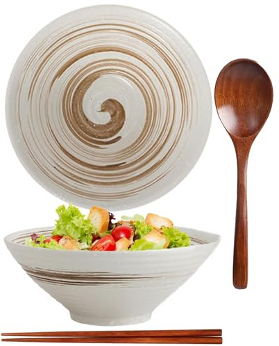 Japanische Ramen Bowl Set Mit Löffel Essstöchen - Keramik Suppenschalen 1200ml - Vintage Müslischalen Ensaladera