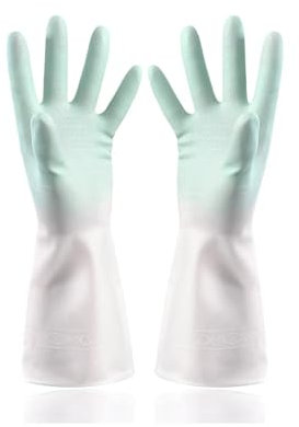 PUYUNA Rubber Gloves,Rubber Gloves 2 Pairs Reusable Cleaning Latex Gloves Dishwashing Gloves And Embossed Palms Waterproof Household Gloves For Laundry Dishwashing Gloves(Pink,Medium)(Light Green,S)