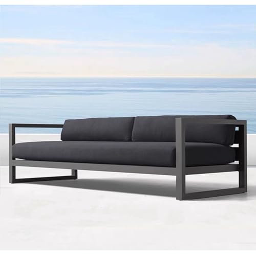 WEIDPHL Modulares Outdoor-Sofa Aus Aluminium, Zweisitzer-Sofa Für Terrassenmöbel, Wetterfestes Dunkelgraues Metallsofa Mit Kissen Für Den Garten Oder Den Poolbereich,Triple