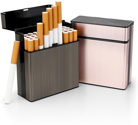 Tapvai 2er-Pack Zigarettenetui, Zigarettenbox Metall (Schwarz, Pink) | mit Schnappverschluss und Trennungsdesign, Zigaretten Kasten Herren für 40 Zigaretten, Metall Zigarettenetui aus Aluminium