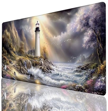 Alfombrilla Ratón Vista al mar, Alfombrilla Gaming Faro, Impermeable Tapete Escritorio 140x60x0.3cm Compatible con Raton Inalambrico y Teclado Inalambrico, Mousepad para Portatil Regalo Hombre GYL8790