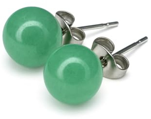 Boucles d'Oreilles Clous en Pierre Naturelle – Acier Inoxydable Hypoallergénique – Idée cadeau Femme Fille Ado (Aventurine verte)