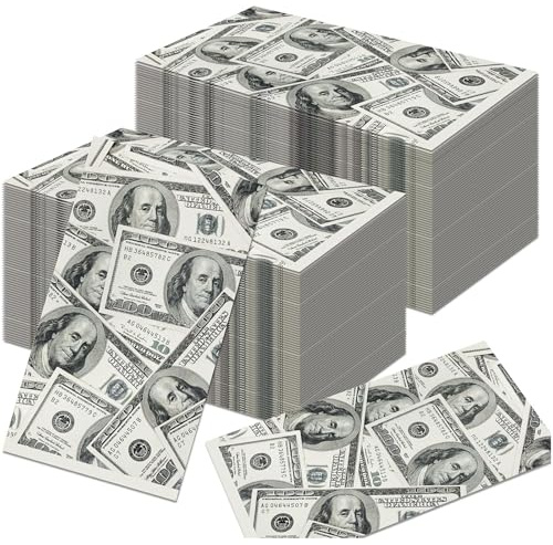 Ovanda 20 Stück Papierservietten Partygeschirr 100 US-Dollar Servietten, Servietten Geburtstag, Casino Deko, für Junge Mädchen Geburtstag Party Dek, Tischdeko Geburtstags, Western Deko