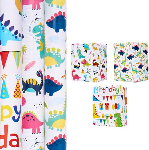 3 Rollen Geschenkpapier zum Geburtstag: 43 cm x 3 m. Schönes Geschenkpapier mit Tiermuster zum Verpacken von Kindergeburtstagen