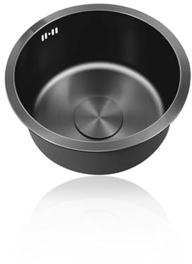 Fregadero pequeño redondo de acero inoxidable de 34 cm de diámetro, para caravana, con escurridor y desbordamiento, ideal para autocaravanas, bares, restaurantes, diseño de montaje superior