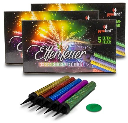 AKTIVHANDEL Elfenfeuer Regenbogen-Edition, 15 Stück (3x5er) Elfen-Feuer Fontänen mit Farbeffekt, Tischfeuerwerk für Geburtstag, Hochzeit und andere Feiern, inkl. Einkaufswagenchip