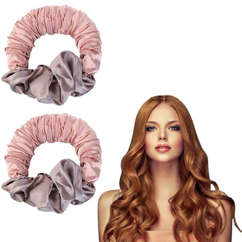 2 Stück Locken Ohne Hitze, Weich Lockenwickler Über Nacht, Overnight Heatless Curls Satin, Wiederverwendbar Hair Scrunchies Locken für Kurzes,Mittleres,Langhaarmädchen - Rosa