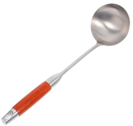 LALADEFIEE Cuchara de Cocina de Acero Inoxidable Mango de Madera Cucharón para Servir Sopa Utensilio de Cocina para Cocinar y Servir
