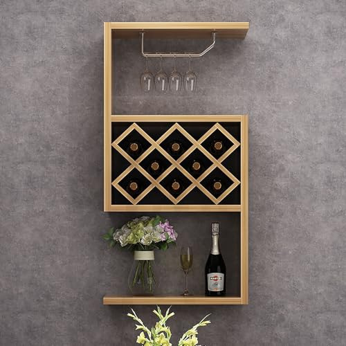 GJMSSMY Vinoteca de Pared - Enoteca Flotante de Madera con portavasos, fácil de Instalar para Cocina, cafetería y Bar - Decoración Elegante para el hogar, Amantes del Vino (a