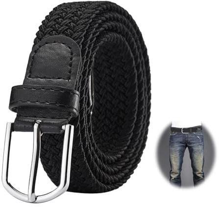 Ceinture élastique tressée, Ceinture En Tissu Unisexe pour Femme Homme Tissu Élastique Confortable et Polyvalente mode facile à utiliser pour Jean Pantalon ou Travail Noir Large Longueur 2.5 cm* 110cm