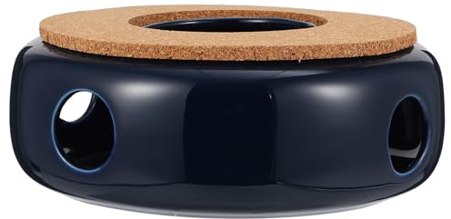MOLUCKFU Stövchen Keramik Teekannenwärmer Retro Teewärmer aus Keramik und Holz für Büro und Hotel Blau