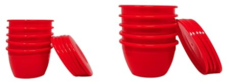 Bakery Direct Red Plastic Steaming Bowls with Lids for Christmas Pudding Takeaway Basins - Puddings, Reusable Nesting Moulds for Microwave, Steamer & Baking Use (5, 0.5lb)