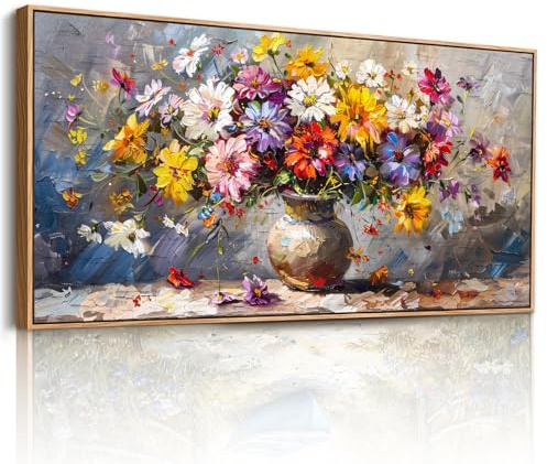HHUAMO Bilder mit Rahmen Bunte Blumen Wohnzimmer Schlafzimmer 60x120 cm