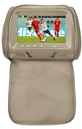 LBNVBC Universel 7 Pouces Appui-Tête De Voiture MP4 Oreiller Moniteur Lecteur Multimédia avec Adaptateur Prise Briquet USB SD MP5 FM Haut-Parleurs SH7038-P5(707-Beige-C)