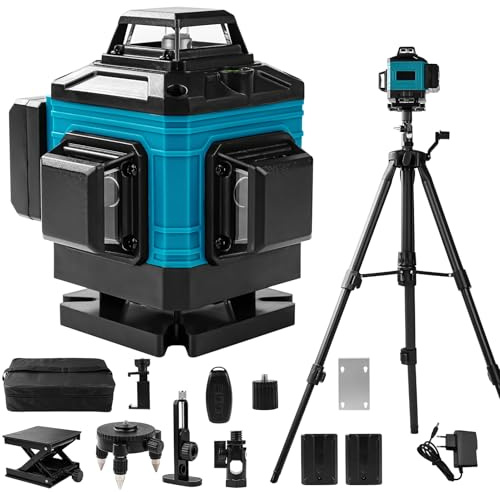 Láser de líneas cruzadas verde con trípode, nivel láser de 16 líneas, autonivelante, láser de cruz, láser de construcción vertical/horizontal con 2 baterías para obras