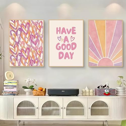 Xiyocadt 3er Poster Set, Mädchen Rosa Regenbogen Bilder, Stilvolle Aesthetic Kunstdrucke, Teenager Pink Mädchen Decor Wandbilder, Ohne Rahmen (30x40cm,A)