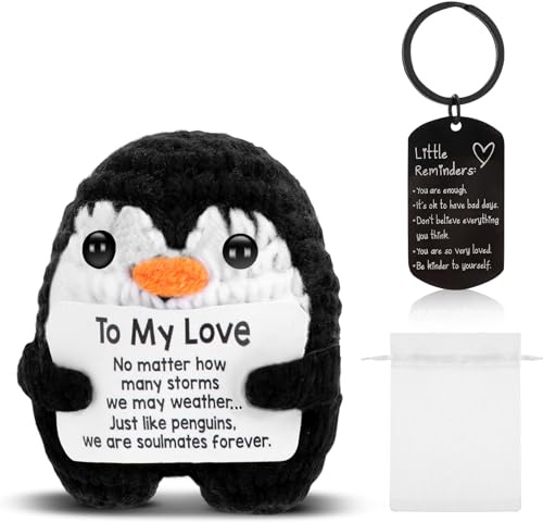 Ovveroche Valentines Day Gifts for Him Her, To My Love Handmade Crochet Penguin with Little Reminders Keychain Organza Bag, Romantic Birthday Gifts for Boyfriend Girlfriend Wife Husband Couple Lover