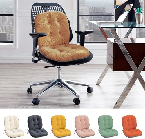 Cojines para Sillas de Jardin,Cojín Blanco para Silla, Cojín de Asiento Suave con Funda Extraíble, Cojín para Silla de oficina con Lazos, Cojín para Silla Mecedora Interior,Beige, 42*85CM (Caqui)