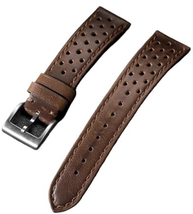Bracelet De Montre Respirant For Tag Heuer, Compatible For Seiko, 18 Mm, Cuir Huilé/mat, For Homme For Femme(Oil-Dark Brown,18mm)