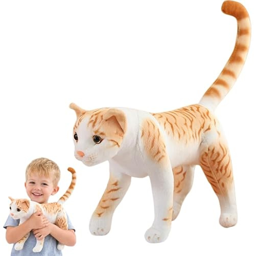 Xiyocadt Plüsch-Kätzchenspielzeug, lebensechte amerikanische Kurzhaarkatze, Realistische Kuscheltiere mit Tabby-Katze, Kätzchen-Kuscheltierpuppen, Geschenke für Angstzustände (Gelb)