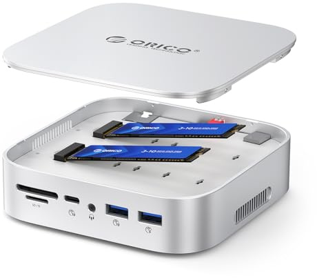 ORICO Mac mini M4 Dock Dual-Bay NVMe/SATA,10-in-1 USB-C Docking Station mit HDMI 4K,10Gbps USB C USB A, PD60W, SD/TF Kartenleser, RJ45 1000Mbps & Dual-SSD Gehäuse für Mac mini M4 und M4 Pro