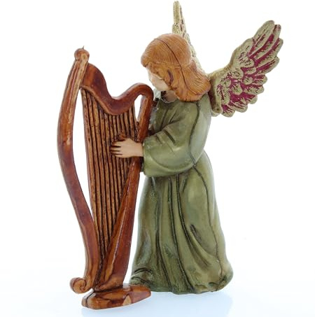 Moranduzzo Ange avec Harpe pour Crèche de 11 Cm Échelle 1:16 - Figurines de Crèche Indestructibles - Style 700', Peinture Finition à la Main, Produit Officiel, Fabriqué en Italie, Sculpteur M. Landi