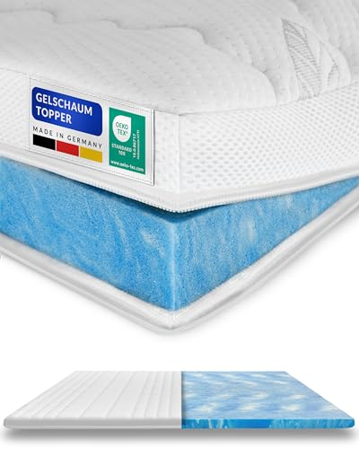 AM Qualitätsmatratzen Gel Topper 140x190cm weich - Made in Germany - Gelschaum Topper 140x190 mit Lyocell Bezug & Antirutsch Funktion - Anpassungsfähiger Memory Foam Matratzentopper 140x190