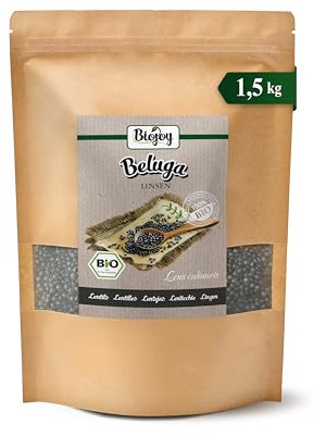 Biojoy Lentilles beluga BIO, séchées et entières, lentilles noires, 1,5 kg | Du Canada, naturelles, idéales pour cuisiner