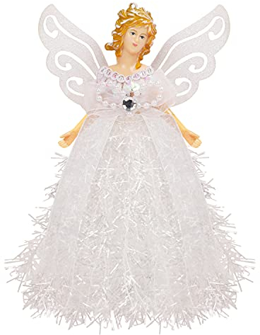 Belle Vous Puntale Angelo per Albero di Natale - Bianco 20,5 x 8,2 cm in Plastica - Decorazione Natalizia e Ornamento