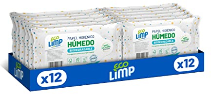 Mimidu ECOMIMIDU Toallitas papel higiénico húmedo 100% celulosa y dispersable en el WC, 720 toallitas, 12 paquetes (60 x 12)