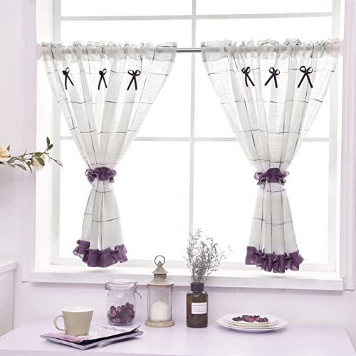 V3VOGUE Landhausstil Scheibengardine Bistrogardine Küchengardine - Mit Raffhalte, Leinen-Garn Fenster Vorhänge, Bequem Und Atmungsaktiv, 1 Stück, B X H 140 X 45 cm, 200 X 80 cm