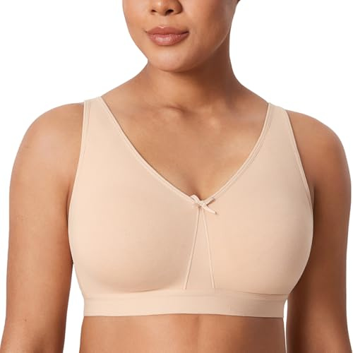 AISILIN Women's Non Wired Bras Full Cup Cotton Comfort No Padding Plus Size Sleep Wireless Beige 36D
